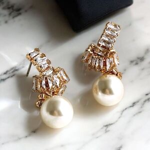 Petite pearl & zirconia twist earrings; faux pearl; nwot